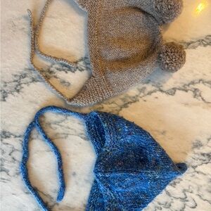 Cozy hand alpaca Knit Pom-Pom Kids Hat Set - Blue and Brown